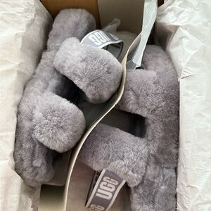UGG Soft Gray Fluffy Slippers